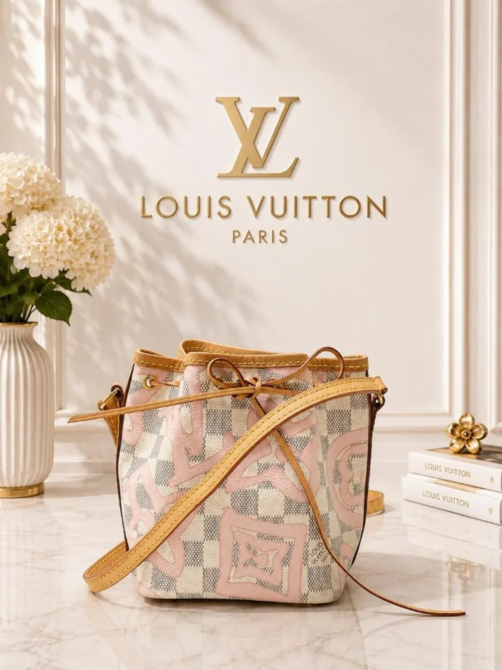 Authentic Louis Vuitton Tahitienne Nano Noé Pink Bucket Bag